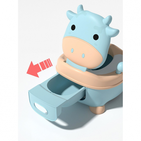 Olita pentru Copii, Flippy, +1an, Portabila, Model Vacuta, cu Capac, Prietenoasa, Non-Toxic, Compartiment Detasabil, cu Manere, cu 4 Picioare, Usor de Curatat, Albastru [4]