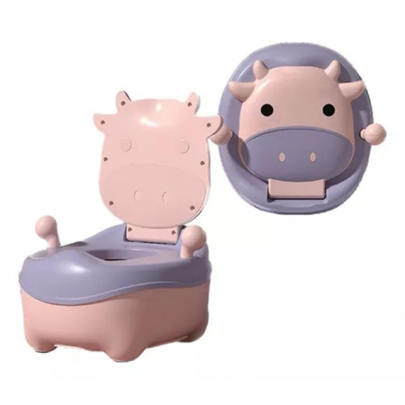 Olita pentru Copii, Flippy, +1an, Portabila, Model Vacuta, cu Capac, Prietenoasa, Non-Toxic, Compartiment Detasabil, cu Manere, cu 4 Picioare, Usor de Curatat, Roz [5]