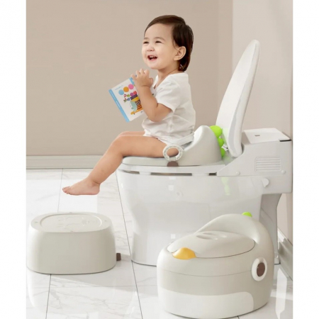 Olita pentru Copii, Flippy, 3 in 1, Detasabila, Inaltator, Reductor WC, cu Capac, 100 de Saci de Unica Folosinta, Gri [6]