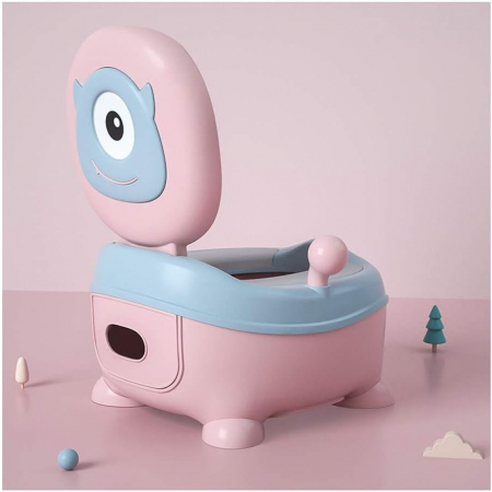 Olita pentru Copii, Flippy, +6 luni, Compartiment Detasabil, cu Capac, Antiderapanta, din Plastic, Colac Moale, Model Animat Ciclop, cu Maner, 33 x 21 x 45 cm, Albastru/Roz [2]