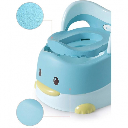 Olita pentru Copii, Flippy, +6 luni, Detasabila, cu Capac, Antiderapanta, din Plastic, Colac Moale, Model Ratusca, 38x32x30 cm, Albastru [4]