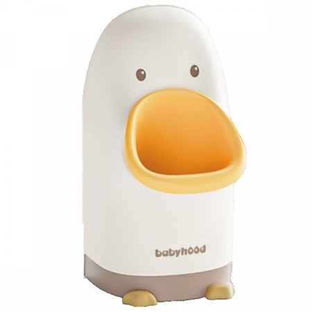 Jucarii, Copii & Bebe - Olita tip Pisoar pentru Copii, Flippy, +1an, Portabila, Design Ratusca, Model Prietenos, Non-Toxic, Usor de Curatat, 23.3 x 24 x 43 cm, Alb/Galben