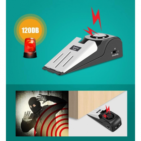 Opritor pentru Usa cu Alarma, Flippy, 120DB, cu Baterii, cu 3 Trepte de Sensibilitate, Antialunecare, Buton ON-OFF, 14x4.5x4 cm, Negru [4]
