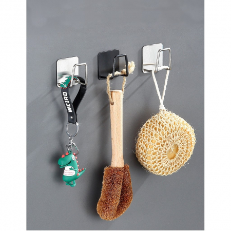 Organizator bucatarie Flippy cu adeziv, carlig-suport pentru burete, accesorii bucatarie, 5x5x3,5 cm, otel inoxidabil, gri [2]