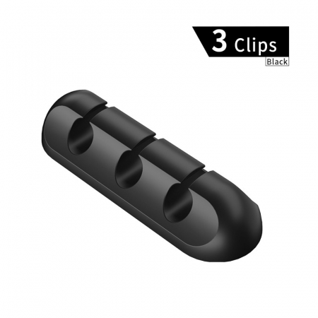 Organizator Cabluri, Flippy, Cable Clips, Fixare Dublu Adeziv, Silicon, 3 Sloturi, Negru [1]