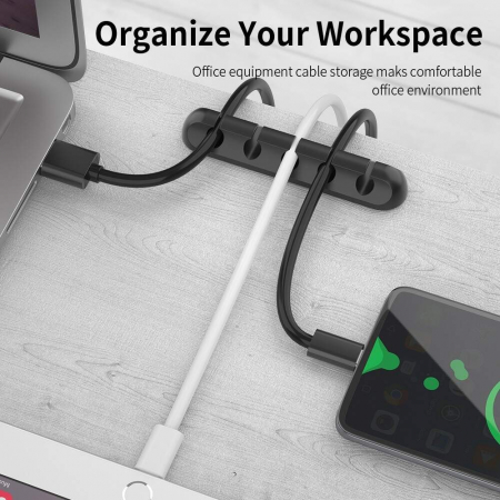 Organizator Cabluri, Flippy, Cable Clips, Fixare Dublu Adeziv, Silicon, 3 Sloturi, Negru [4]