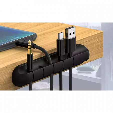 Organizator Cabluri, Flippy, Cable Clips, Fixare Dublu Adeziv, Silicon, 5 Sloturi, Negru [5]