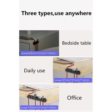 Organizator Cabluri, Flippy, Cable Clips, Fixare Dublu Adeziv, Silicon, 7 Sloturi, Negru [5]