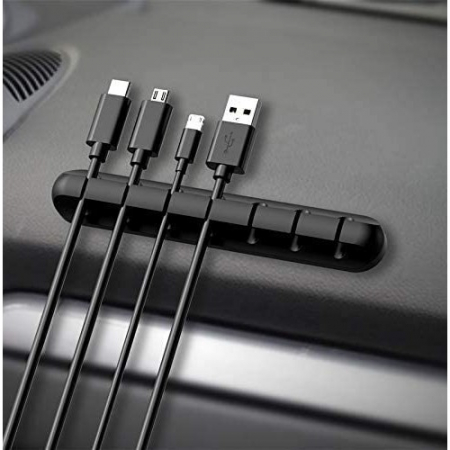 Organizator Cabluri, Flippy, Cable Clips, Fixare Dublu Adeziv, Silicon, 7 Sloturi, Negru [2]