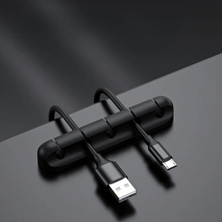 Organizator de Cabluri, Flippy, Autoadeziv, Multifunctional, 5 Locuri de Suport, 9.6x2.2cm, Negru [1]