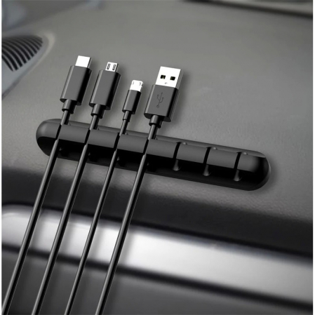 Organizator de Cabluri, Flippy, Autoadeziv, Multifunctional, 7 Locuri de Suport, 11.8x2.2cm, Negru [4]