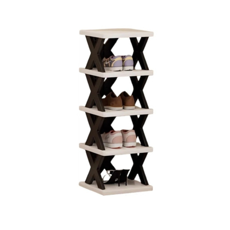 Sub 99 Lei - Organizator de Pantofi, Flippy, 5 Straturi, din ABS, Suport Modular, 65.5 x 24 x 26 cm, Negru/Alb