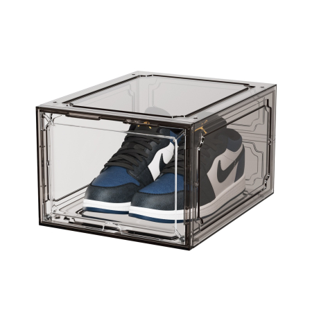 Casă și camping - Organizator de Pantofi, Flippy, din PP+ABS, Usa Frontala Magnetica, Rezistenta la Praf, Anti-Oxidare, Utilizare Multipla, 36 x 28 x 21 cm, Gri Transparent