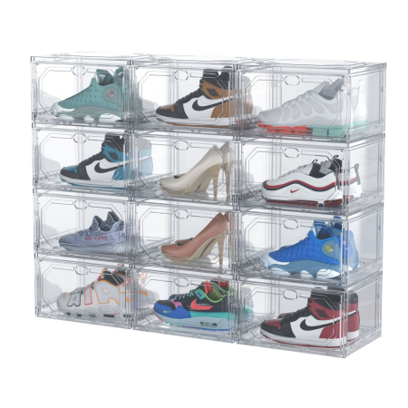 Organizator de Pantofi, Flippy, din PP+ABS, Usa Laterala Magnetica, Rezistenta la Praf, Anti-Oxidare, Utilizare Multipla, 36 x 28 x 21 cm, Transparent [3]