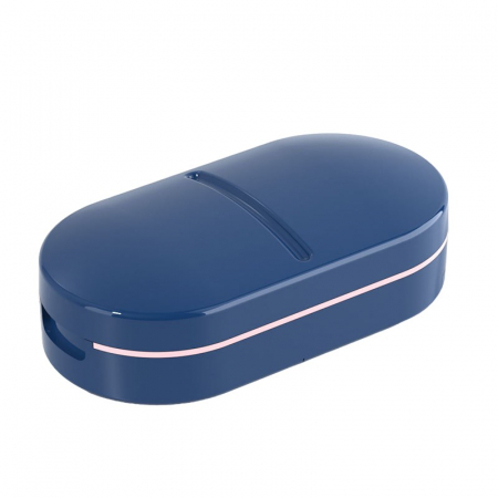 Cutii depozitare medicamente - Organizator medicamente, Flippy, Dispozitiv Taiere/Sfaramare Pastile, Ideala pentru Calatorii, Portabila, Perie pentru Curatare, Compartiment depozitare, 8.5x4.5x2.5 cm, Albastru