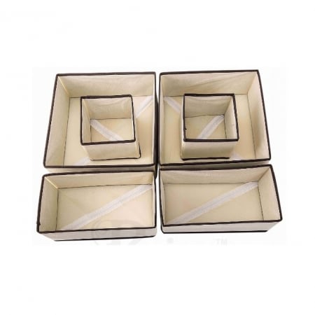 Sub 99 Lei - Lichidare Organizator pentru Sertar, Flippy, 3 Marimi, pentru Lenjerie, Tricouri, Sosete, 6 Piese, Pliabil, Stivuibil, din Tesatura, Alb/Maro