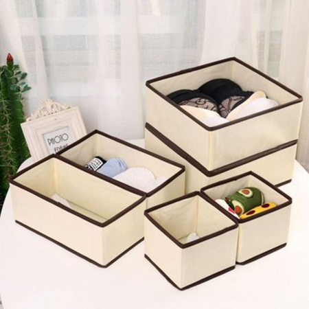 Lichidare Organizator pentru Sertar, Flippy, 3 Marimi, pentru Lenjerie, Tricouri, Sosete, 6 Piese, Pliabil, Stivuibil, din Tesatura, Alb/Maro [4]