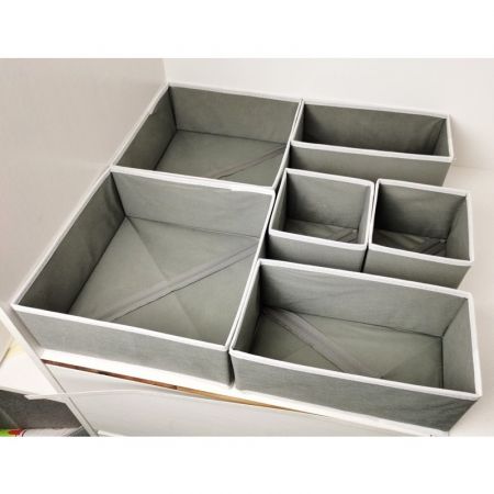 Organizator pentru Sertar, Flippy, 3 Marimi, pentru Lenjerie, Tricouri, Sosete, 6 Piese, Pliabil, Stivuibil, din Tesatura, Gri/Alb [3]