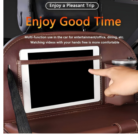 Organizator Spate Scaun Auto, Flippy, Masa Pliabila, Piele Ecologica, Impermeabil, Suport pentru Tableta, Sortare Lucruri si Protejare Tapiterie, 40 x 63cm, Bej [4]