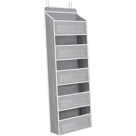 Casă și camping - Organizator Suspendat pentru Usi, Flippy, din Nailon si Plasa, Baza de Carton Ingrosat, 5 Buzunare Principale + 5 Buzunare Laterale, 146 x 40 x 17 cm, 2 Carlige Incluse, Gri