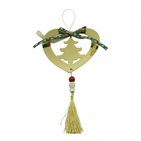 Decoratiuni, ornamente si articole Craciun - Ornament brad, Flippy, Inima, Auriu, Lucios, 15*26CM, Acril, Interior/ Exterior