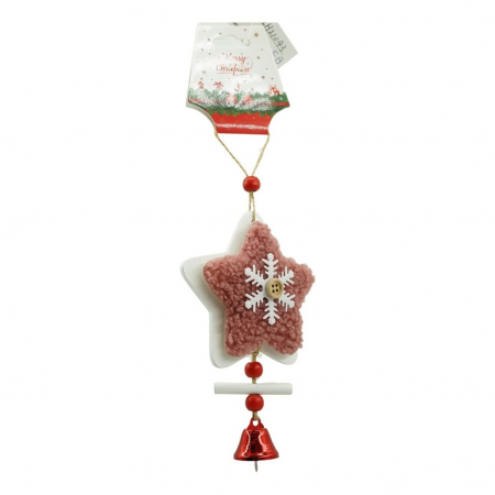 Decoratiuni, ornamente si articole Craciun - Ornament de brad broderie cu stea, Flippy, roz, lemn, 18 cm