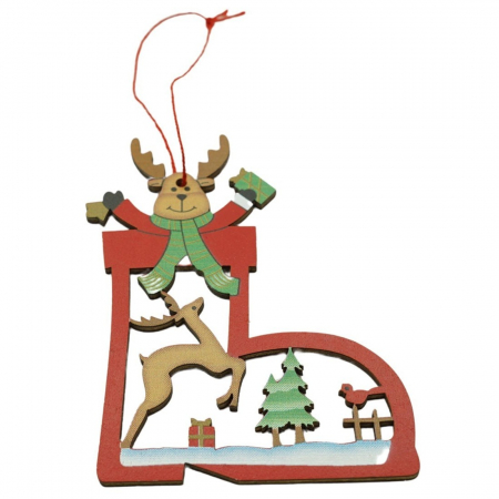 Pentru Casa si Camping - Ornament de brad cerb, Flippy, multicolor, lemn, 10 cm