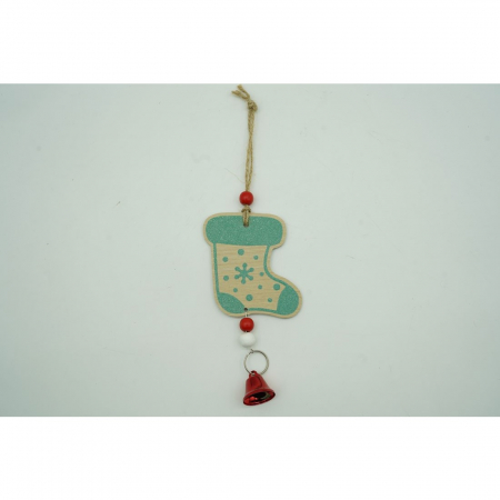Ornament de brad ciorap cu clopotel, Flippy, multicolor, lemn, 17 cm [4]
