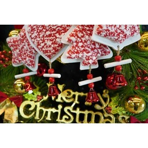 Ornament de brad clopotel din tweed, Flippy, alb/rosu, lemn, 18 cm [4]