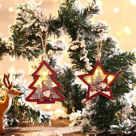 Ornament de Brad, Flippy, cu Lumini LED, din Lemn, Figurina Elf, Model Stea, Multicolor [6]