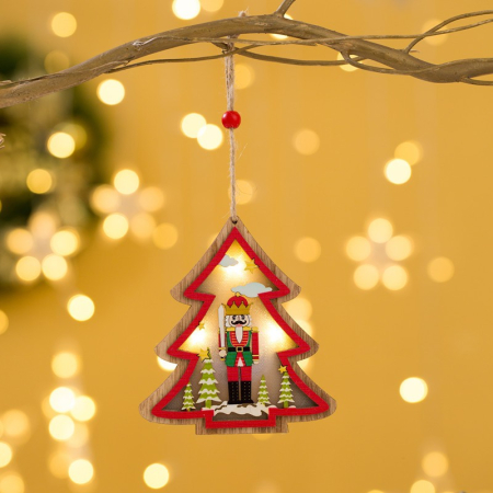 Ornament de Brad, Flippy, cu Lumini LED, din Lemn, Figurina Spargatorul de Nuci, Model Brad, Multicolor [1]