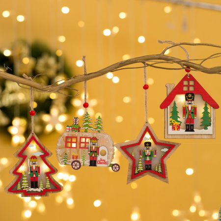 Ornament de Brad, Flippy, cu Lumini LED, din Lemn, Figurina Spargatorul de Nuci, Model Stea, Multicolor [7]