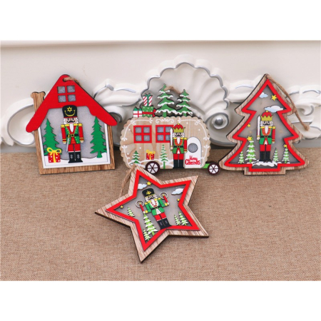 Ornament de Brad, Flippy, cu Lumini LED, din Lemn, Figurina Spargatorul de Nuci, Model Stea, Multicolor [5]