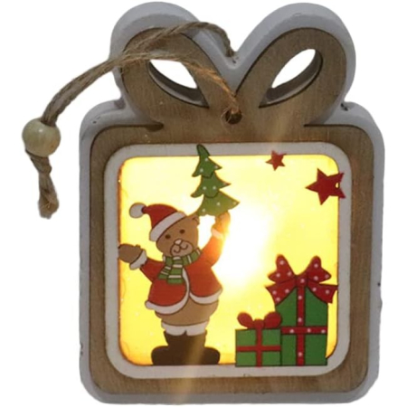 Casă și camping - Ornament de Brad, Flippy, cu Lumini LED, din Lemn, Model Cadou, Multicolor