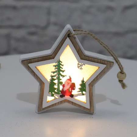 Ornament de Brad, Flippy, cu Lumini LED, din Lemn, Model Stea, Multicolor [1]