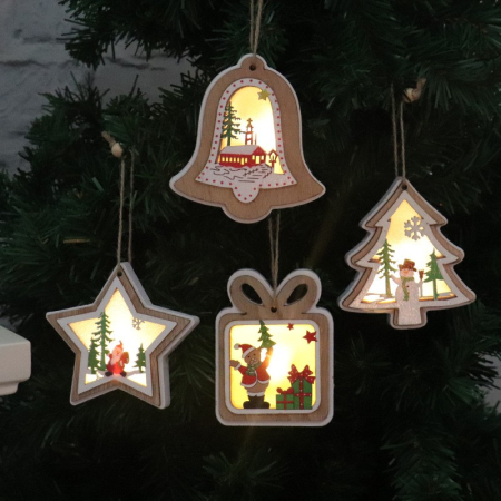 Ornament de Brad, Flippy, cu Lumini LED, din Lemn, Model Stea, Multicolor [5]