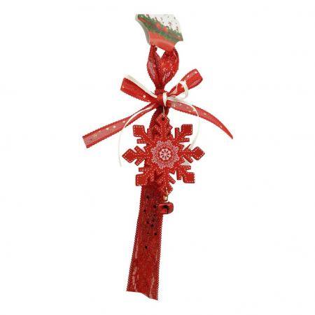 Ornament de brad fulg de nea, Flippy, rosu, lemn, 25 cm [3]