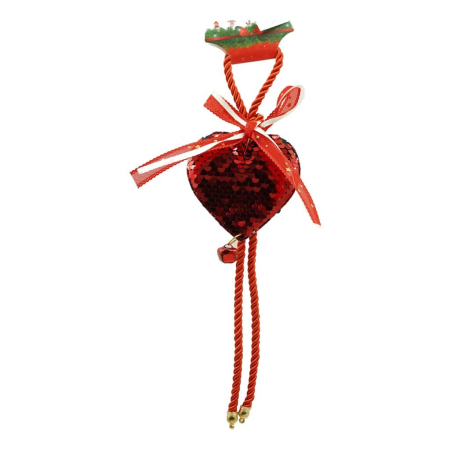 Casă și camping - Ornament de brad inima cu paiete, Flippy, rosu, lemn, 25 cm