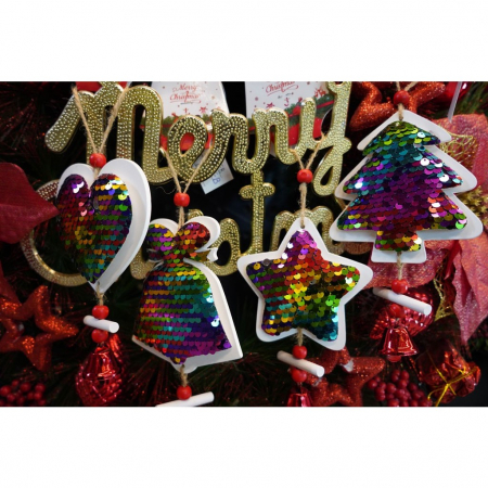 Ornament de brad inima din paiete, Flippy, multicolor, lemn, 18 cm [4]