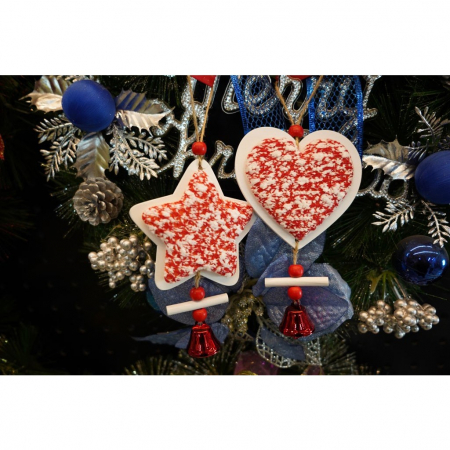 Ornament de brad inima din tweed, Flippy, alb/rosu, lemn, 18 cm [4]