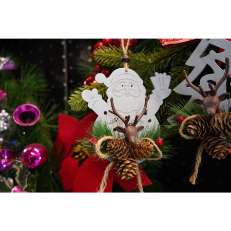 Ornament de brad Mos Craciun cu cerb, Flippy, multicolor, lemn, 18 cm [2]