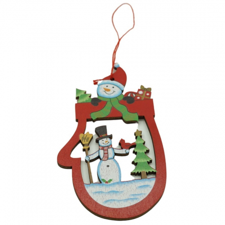 Pentru Casa si Camping - Ornament de brad oameni de zapada, Flippy, multicolor, lemn, 10 cm