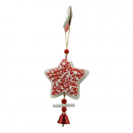Ornament de brad stea din tweed, Flippy, alb/rosu, lemn, 18 cm [1]