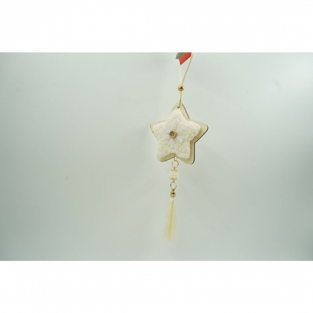 Ornament de brad stea, Flippy, alb, lemn/textil, 25 cm [3]