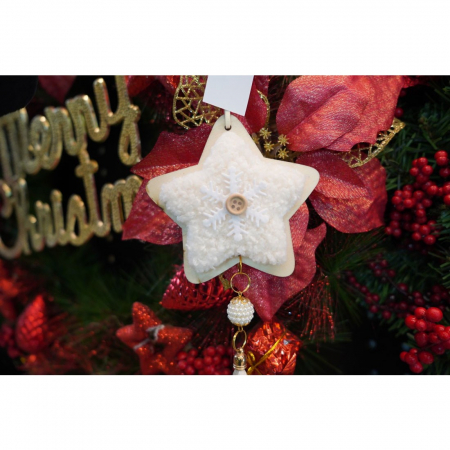 Ornament de brad stea, Flippy, alb, lemn/textil, 25 cm [2]