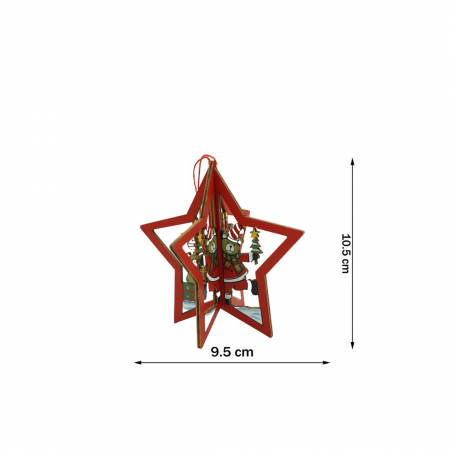 Ornament de brad stea, Flippy, multicolor, lemn, 10.5x9.5 cm [5]