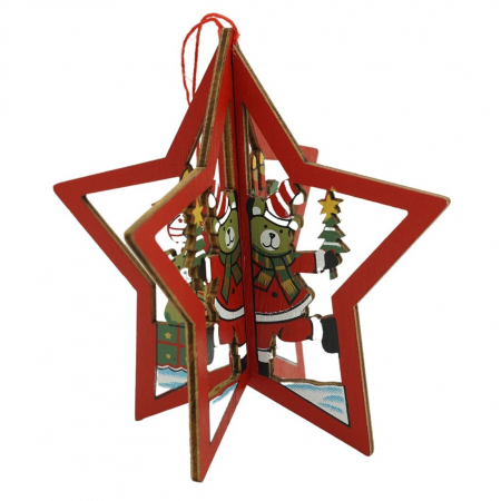 Ornament de brad stea, Flippy, multicolor, lemn, 10.5x9.5 cm [1]