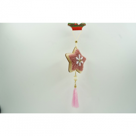 Ornament de brad stea, Flippy, roz, lemn/textil, 25 cm [2]