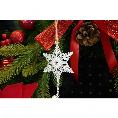 Ornament de brad trei fulgi de nea, Flippy, alb, metal, 30 cm [3]