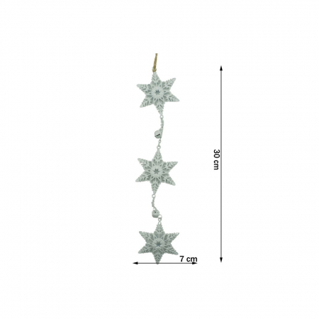 Ornament de brad trei fulgi de nea, Flippy, alb, metal, 30 cm [5]